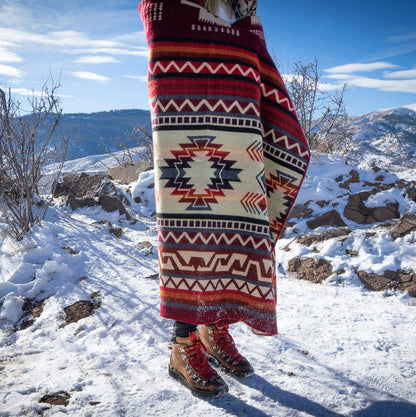 Large Alpaca Wool Blanket - Red & Cream-Alpaca Threadz-