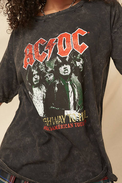 AC/DC Highway to Hell Distressed Graphic Tee-Vintage Canvas-AC/DC,band,Band Tee,black,Black Tee,Cotton,Oversized,t-shirt,Tee,Vintage