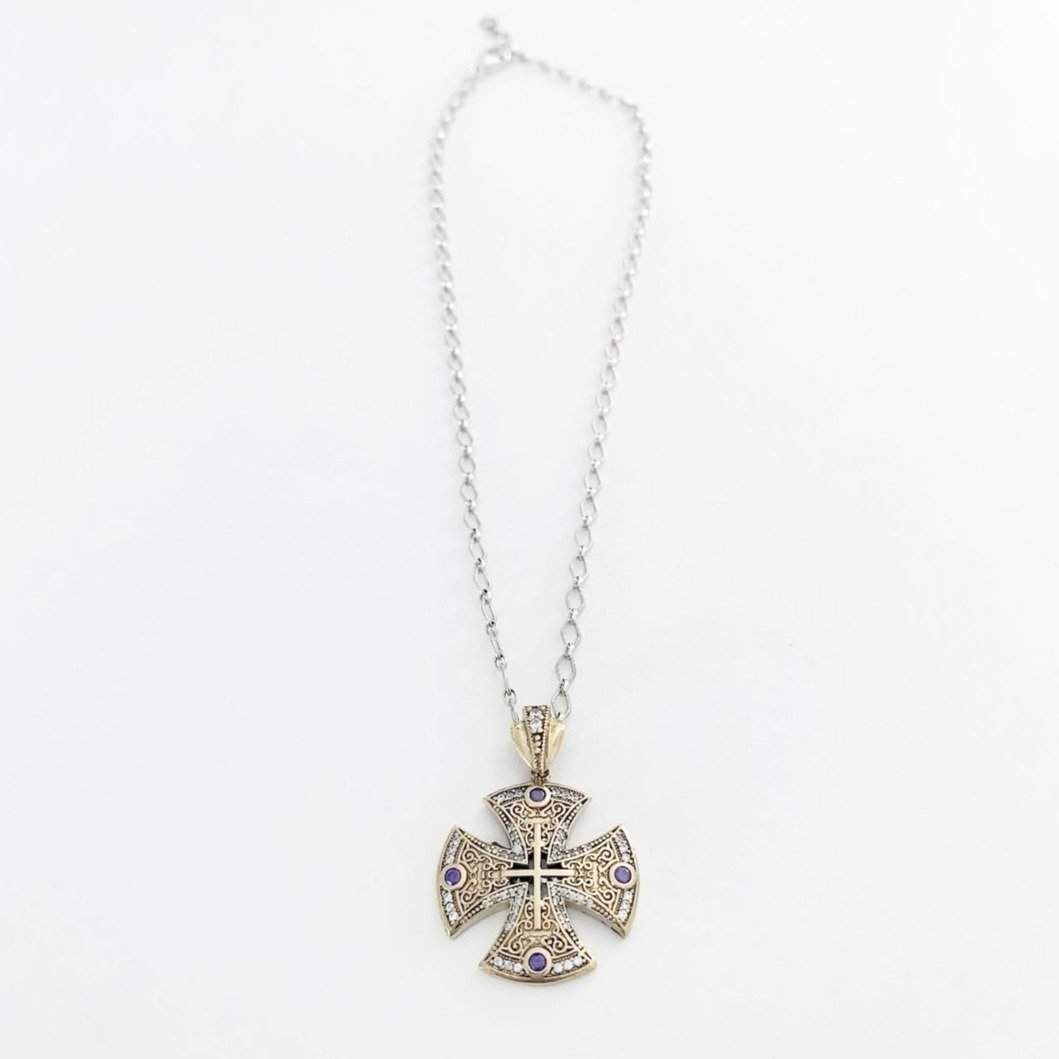 Amethyst & Silver Canterbury Cross Necklace-O.H.M. Jewelry