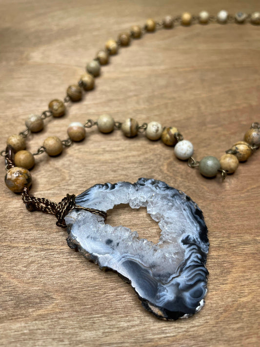 Mala Style Sliced Gemstone Necklace-Pronoia