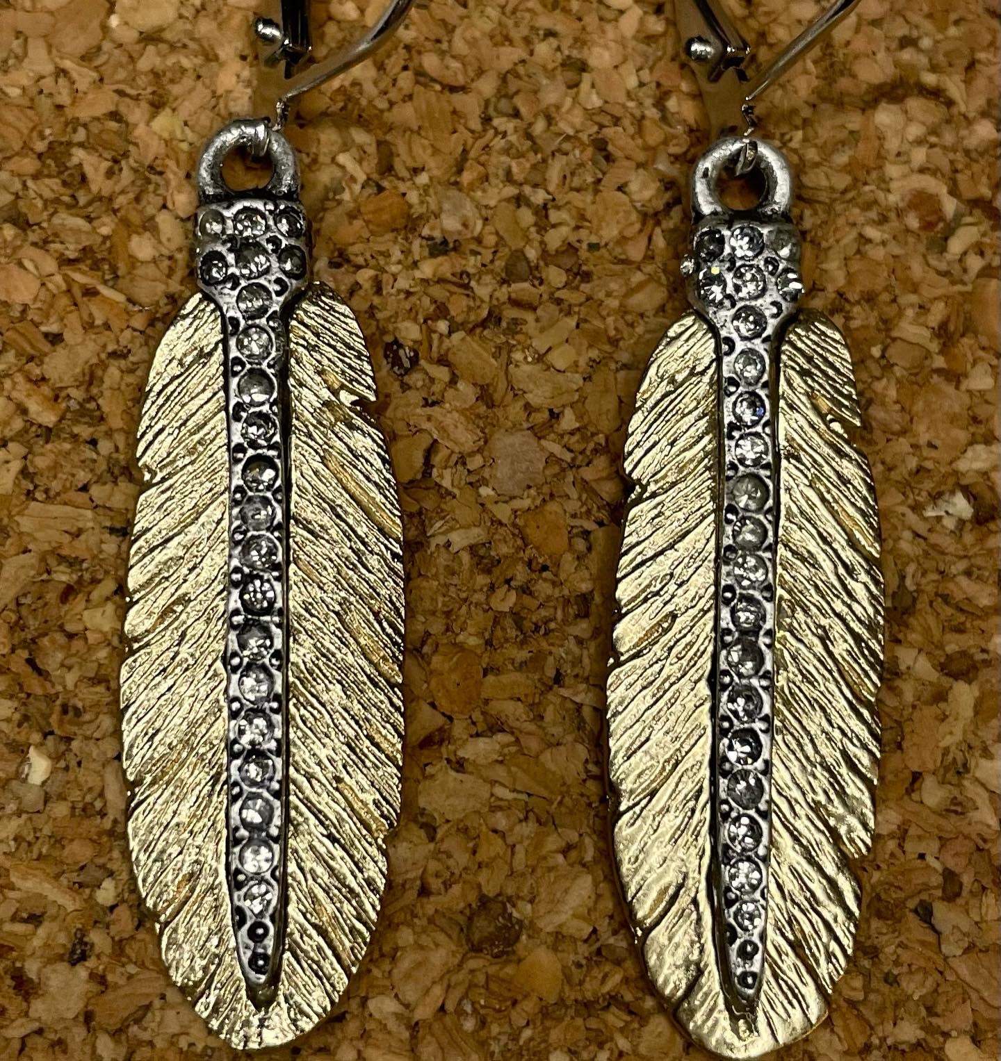 24k Gold Feather Earrings-TAT2 DESIGNS-crystal,Earrings,feather,gold,sliver,Swarovski