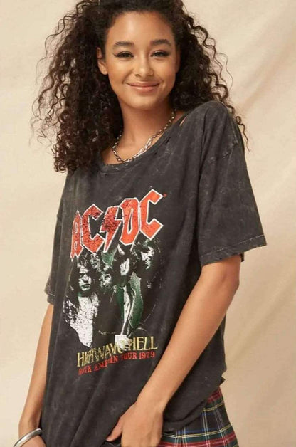 AC/DC Highway to Hell Distressed Graphic Tee-Vintage Canvas