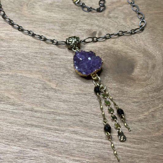 Violet Gem Chain Lariat Necklace-Pronoia