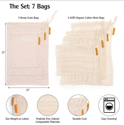 Reusable Cotton & Hemp Produce Bags-The Sunshine Series-bag,bags,cotton,grocery,kitchen,market,produce,reuseable